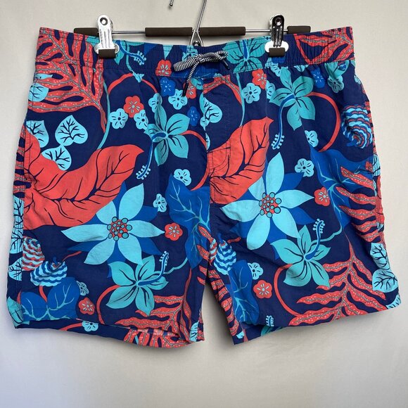 Reyn Spooner Mens Hawaiian Swim Shorts Size 2XL Blue Floral Tie Lined Pockets - Picture 1 of 8